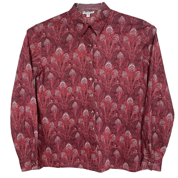 Liberty Of London Blouse Shirt UK 10 (Fits US 4) Red Peacock Feather Classic - Picture 1 of 10